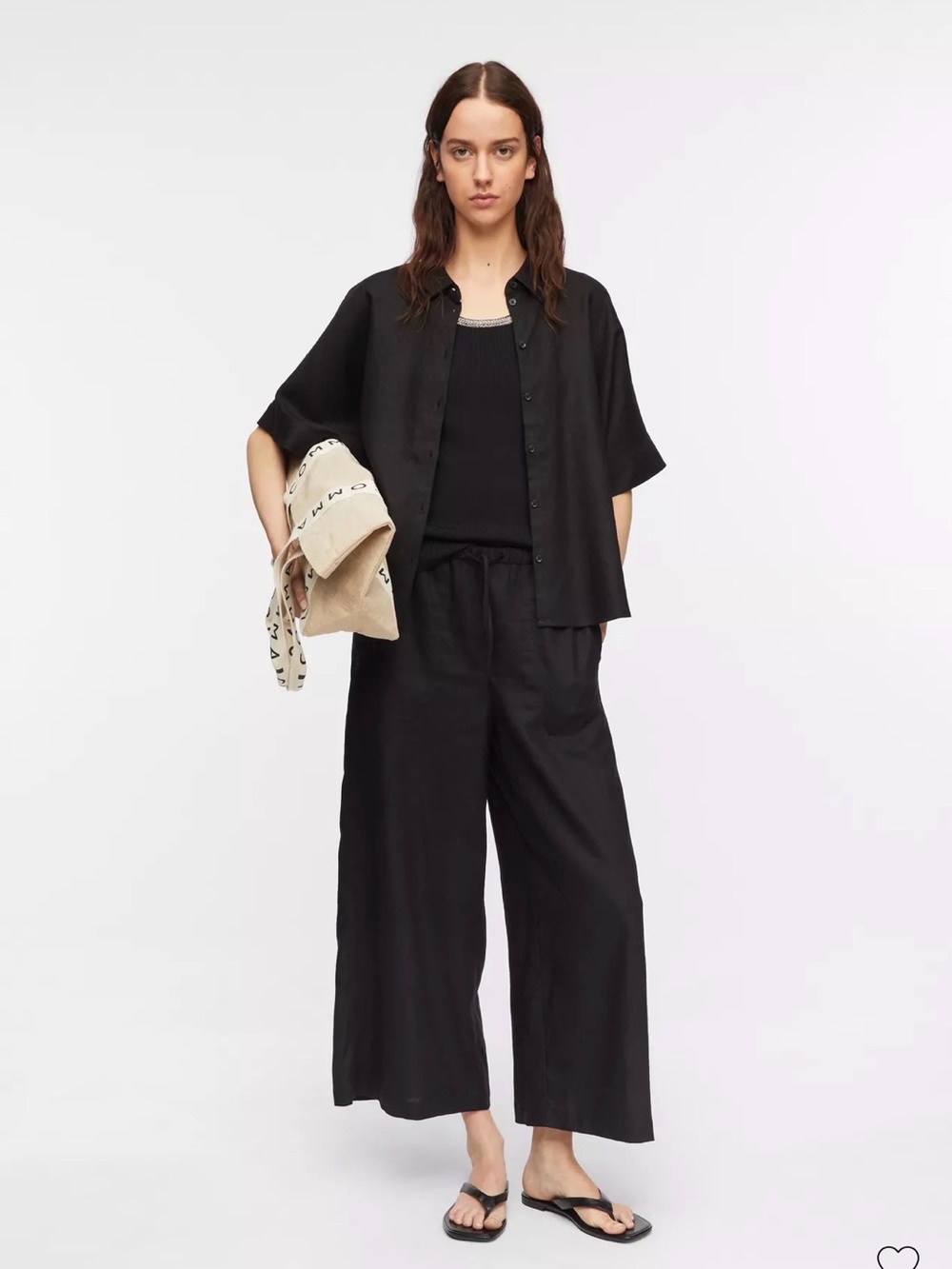 French collection Relaxed Short-Sleeve Black Shirt Casual Button-Up